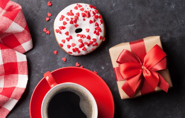 Gift, coffee, hearts, love, donut, coffee