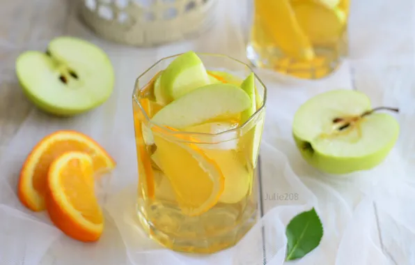 Apple, orange, drink, lemonade