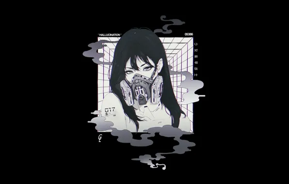 Girl, Minimalism, Style, Asian, Girl, Mask, Art, Art