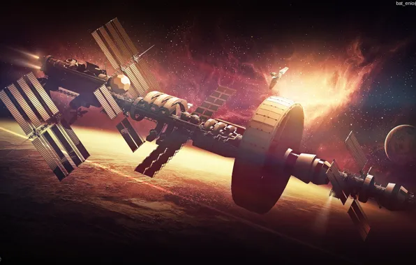 Planet, stars, Spaceship concept