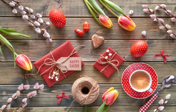 Picture flowers, eggs, spring, Easter, tulips, love, happy, wood