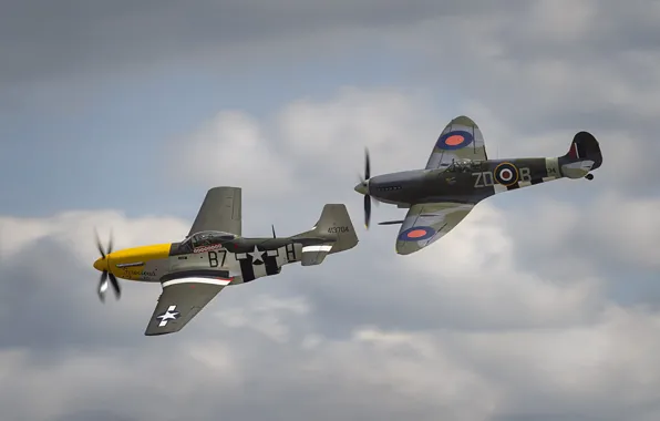 Mustang, war, fighters, P-51, Spitfire, North American, world, Second