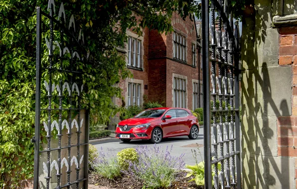 Auto, red, gate, Renault, red, Megane, metallic