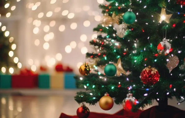 Balls, Christmas, New year, herringbone, bokeh, AI art, neural network
