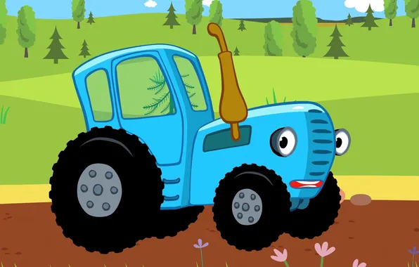 Picture cartoon, animation, blue tractor