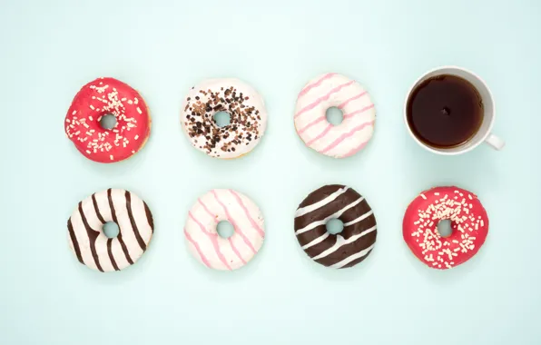 Coffee, Breakfast, donuts, Colorful, Donut, Consumption