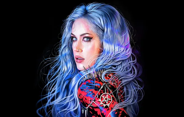 Portrait, Makeup, Alissa White-Gluz, Piercings, Black background, Spikes, Canadian singer, Esotericism