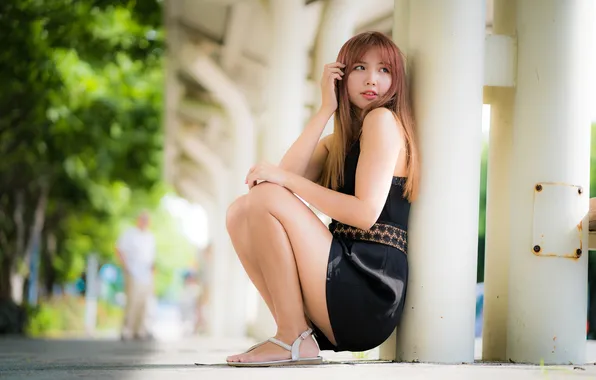Legs, Asian, black dress, cutie, beautiful girl, asian, cutie, sandals