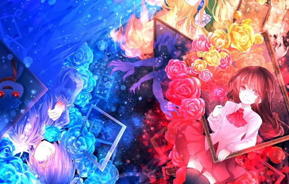 Picture girl, flowers, smile, anime, hands, art, guys, mary