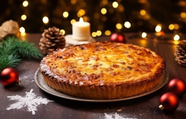 Table, Christmas, pie, New year, cakes, Christmas decorations, festive table, AI art