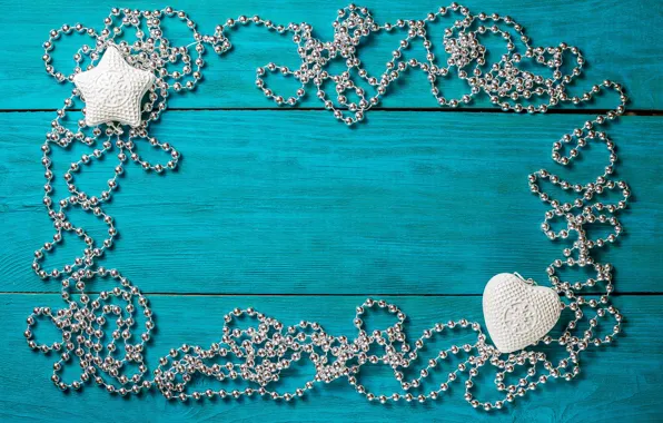 Picture decoration, new year, beads, wood, blue background