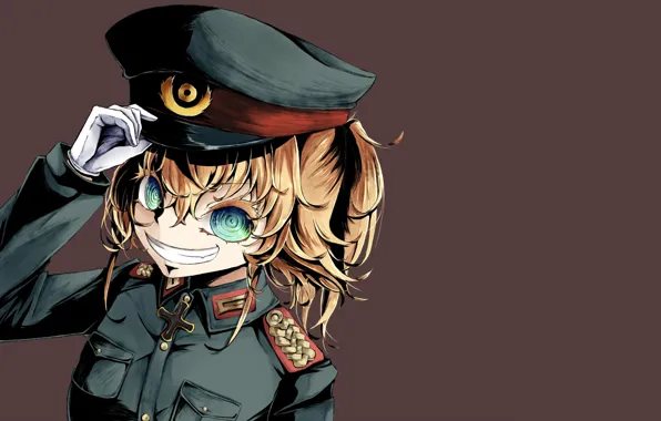 Girl, soldier, military, war, anime, chibi, cross, blue eyes