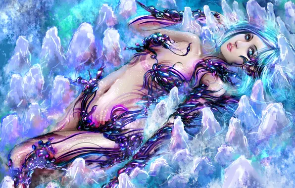 Picture girl, decoration, patterns, art, crystals, lying