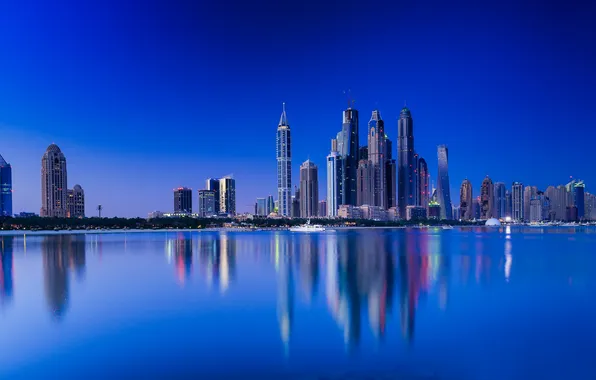 Sea, the sky, landscape, lights, reflection, home, the evening, Dubai