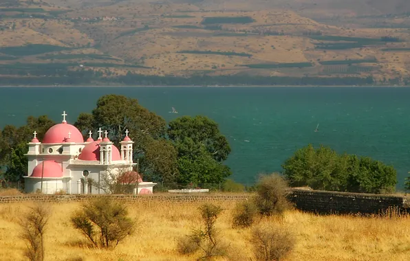 Picture sea, temple, Sea of Galilee