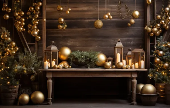 Balls, gold, Board, Christmas, New year, gold plated, gold, Christmas decorations