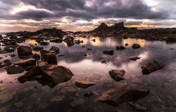 Picture clouds, sunset, stones, Jersey, Jersey