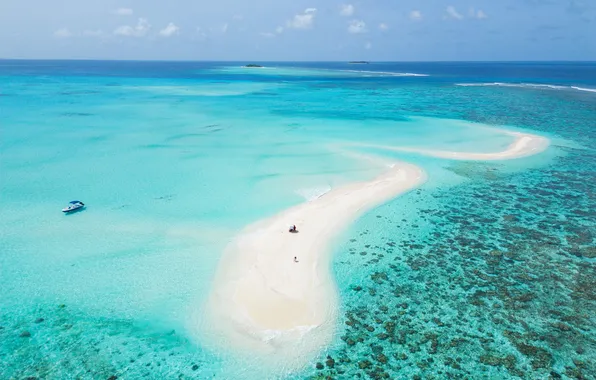 Island, boat, sky blue, caribbean