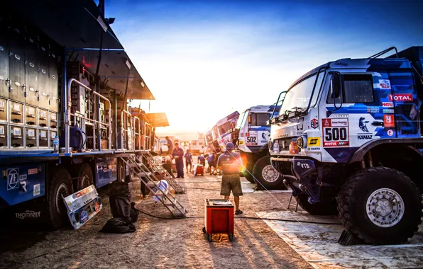 Sunset, The evening, Machine, Truck, Master, Russia, 500, Kamaz