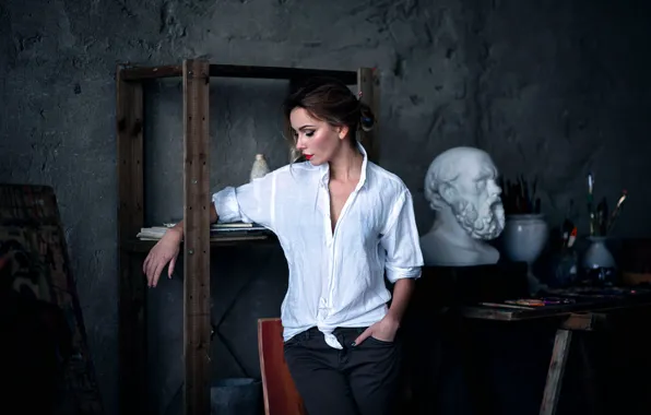 Picture makeup, shirt, brush, bust, Studio