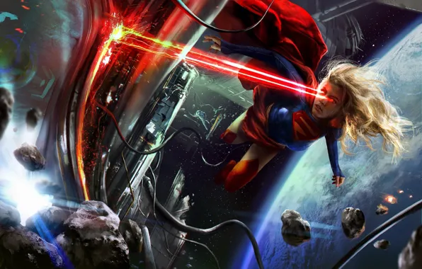 Girl, ray, alien, cloak, superhero, Supergirl, Kara Zor-El