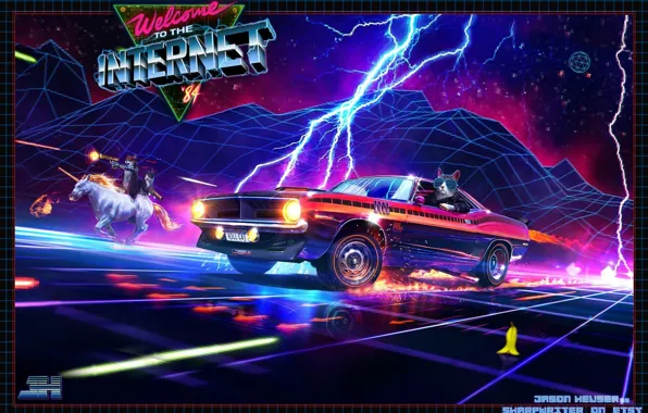 Picture Mustang, Ford, Music, Neon, Machine, Cat, Weapons, Zipper