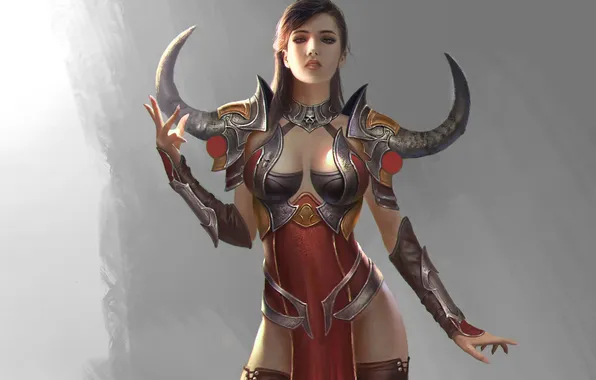 Erotic, chest, look, girl, pose, background, art, armor