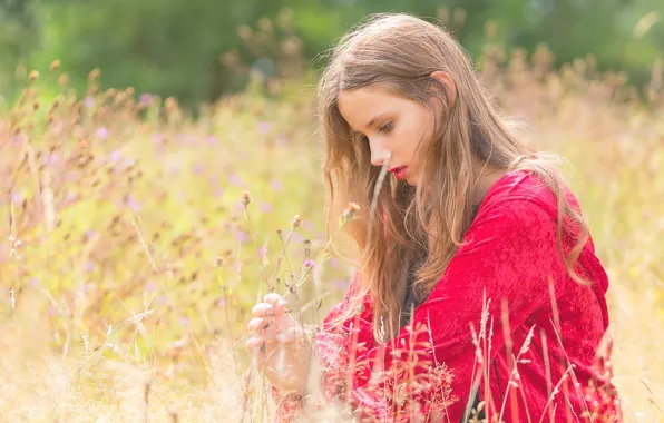 Grass, girl, mood, meadow