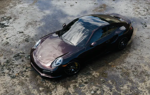 Porsche, Beach, Game, Rocks, Porsche 911 Turbo S, Xbox One X, Forza Horizon 4, FH4