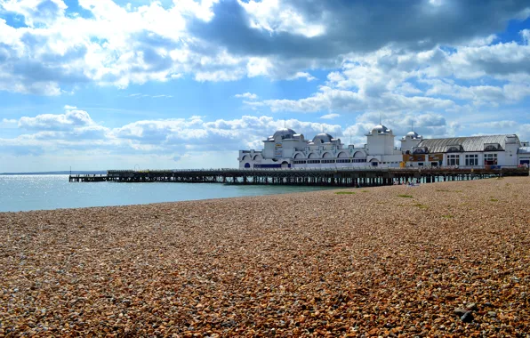 Sea, the sky, clouds, the building, England, pierce, the dome, Southsea