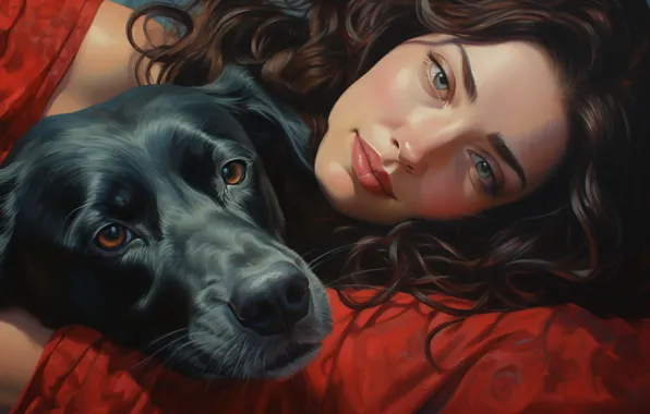 Girl, dog, digital painting, digital art, AI art, neural network, the art of artificial intelligence