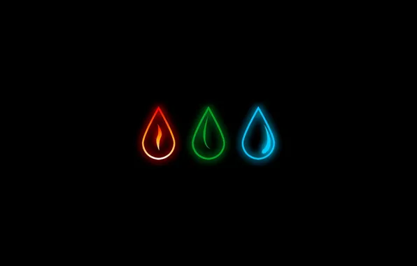 Water, drops, fire, earth, black, color, characters