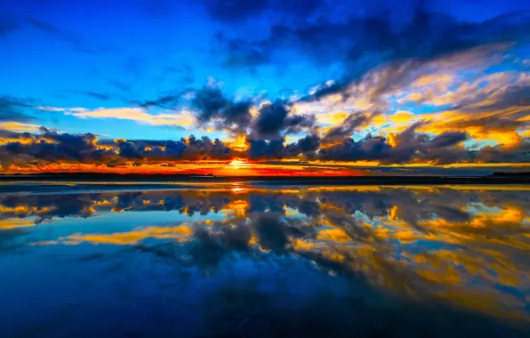 Sea, clouds, sunset, reflection, New Zealand, New Zealand, Cook Strait, Manakau