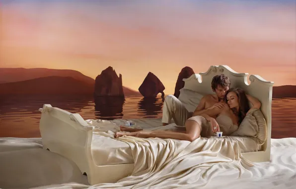 Girl, bed, guy, Nirvana damn