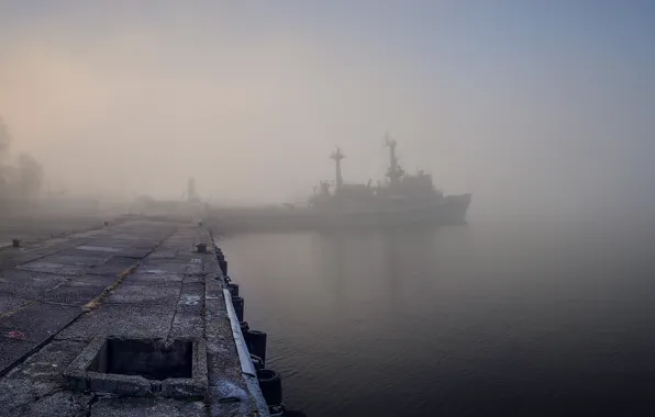Fog, ship, Marina