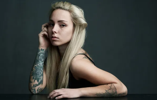 Picture look, face, background, hair, blonde, tattoo