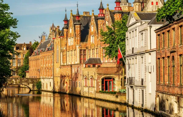 Bridge, home, channel, Belgium, architecture, Bruges, Flanders