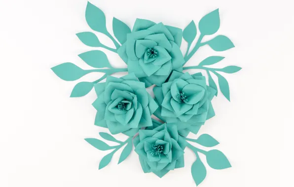 Picture green, flowers, background, paper, white