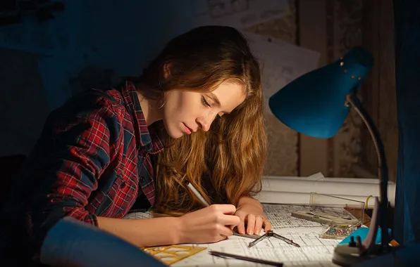 Girl, lamp, drawings, Dmitry Begma, young engineer