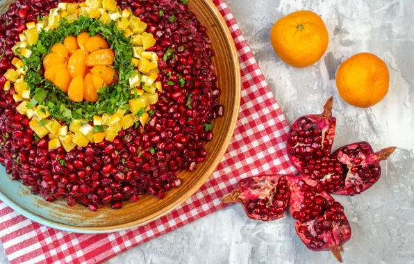 Pie, cake, pomegranate grains