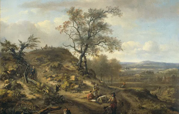 Picture oil, picture, canvas, Ian Vanants, Landscape with Hunter and Other People