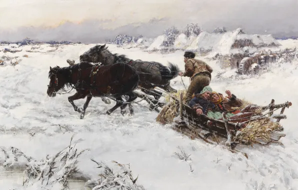 Picture 1890, oil on canvas, Czech painter, Jaroslav Veshin, Czech painter, Jaroslav Frantisek Julius Vesín, Merry …