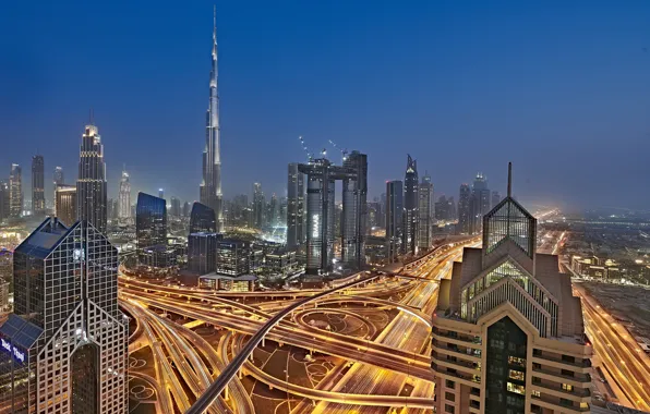 Night, the city, lights, Dubai (UAE)