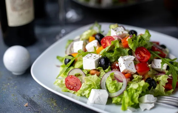 Cheese, bow, tomatoes, salad