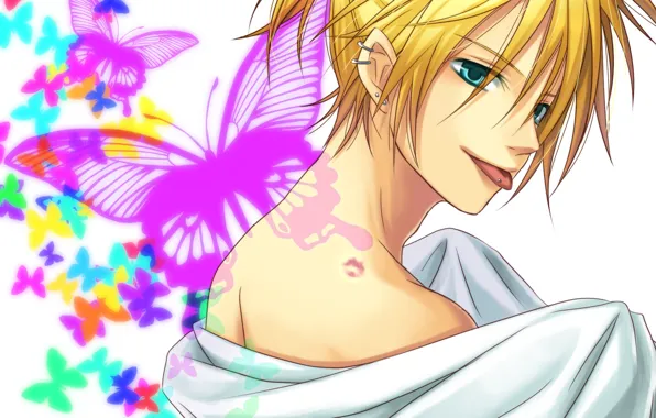 Language, portrait, anime, piercing, art, Vocaloid, Vocaloid, Len