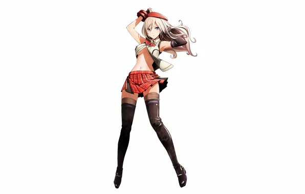Girl, sexy, cleavage, school uniform, thighhighs, long hair, legs, boobs