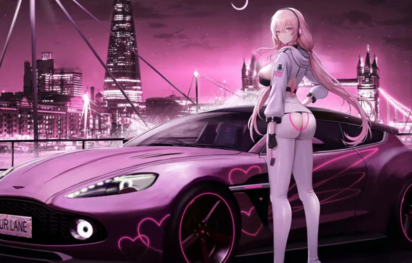 Picture car, girl, anime, girl, car, anime, Anime girl, anime girl