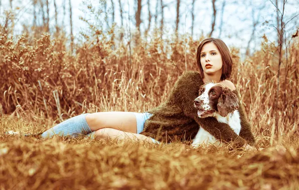 Picture autumn, girl, dog