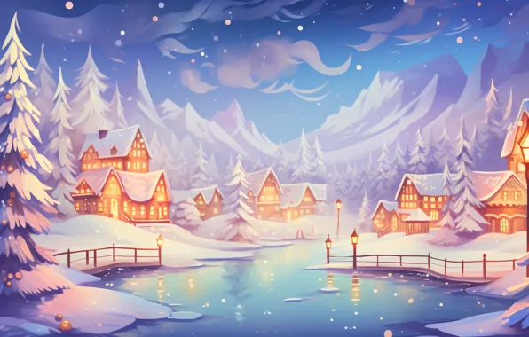 Winter, snow, house, holiday, graphics, Christmas, hut, New year
