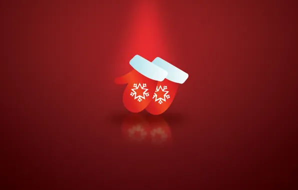 Snowflakes, new year, vector, red background, mittens, winter Wallpaper, christmas gloves